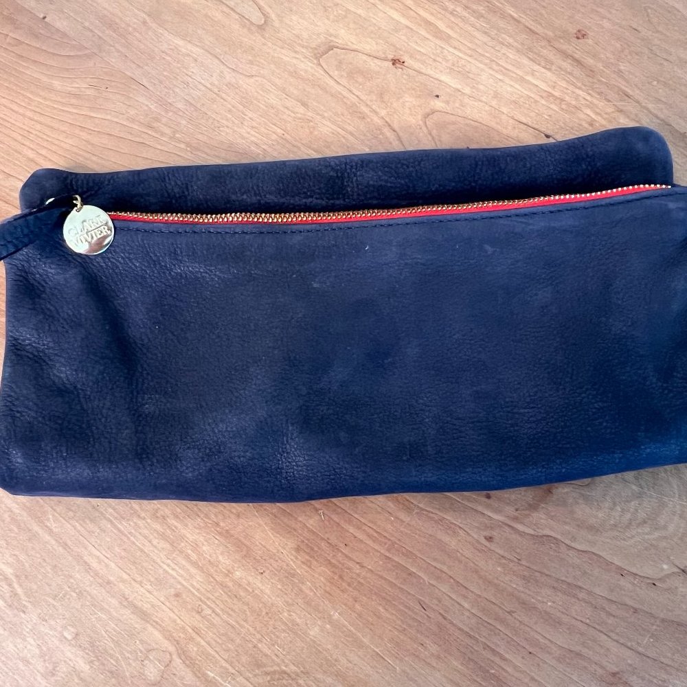 Clare V Navy Suede Foldover Clutch